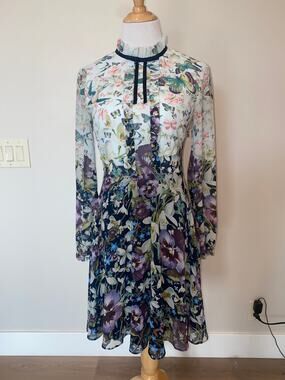 Ted Baker London Meelia Entangled Enchantment Dress L/S Blue Floral Size 1 (XS)